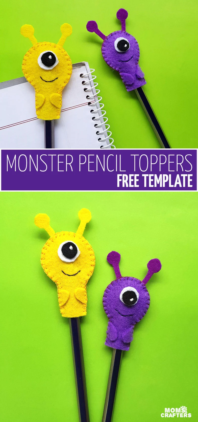 Craft some DIY school supplies with this monster pencil toppers craft! These fun back to school crafts for teens, tweens, and big kids are super fun adn great for Halloween or monster party favors too.