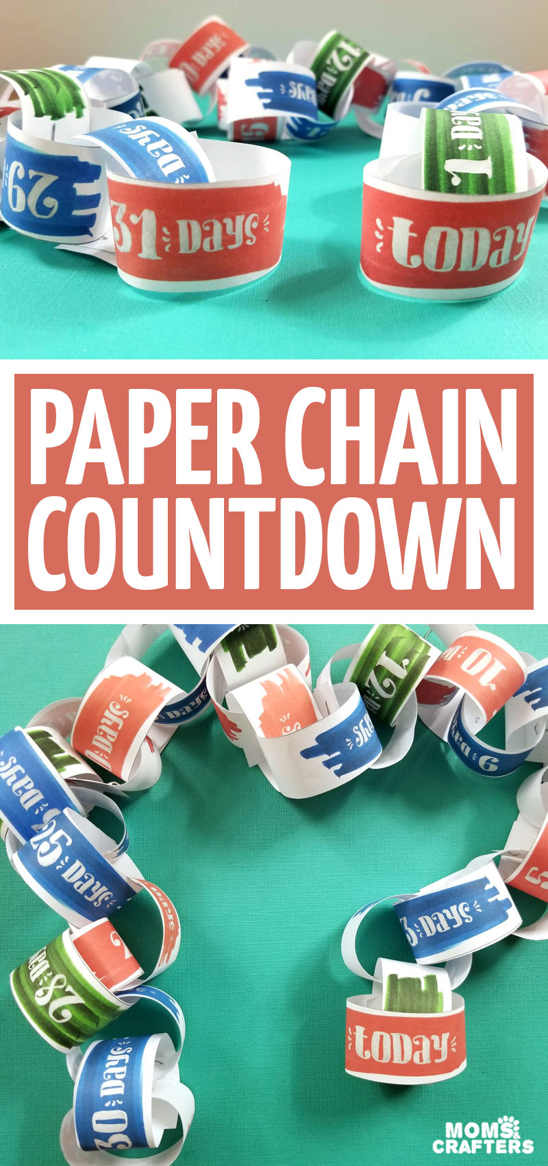 Click to download a free printable vacation countdown calendar! This fun paper chain countdown is perfect for travelling with kids and counting down the days!