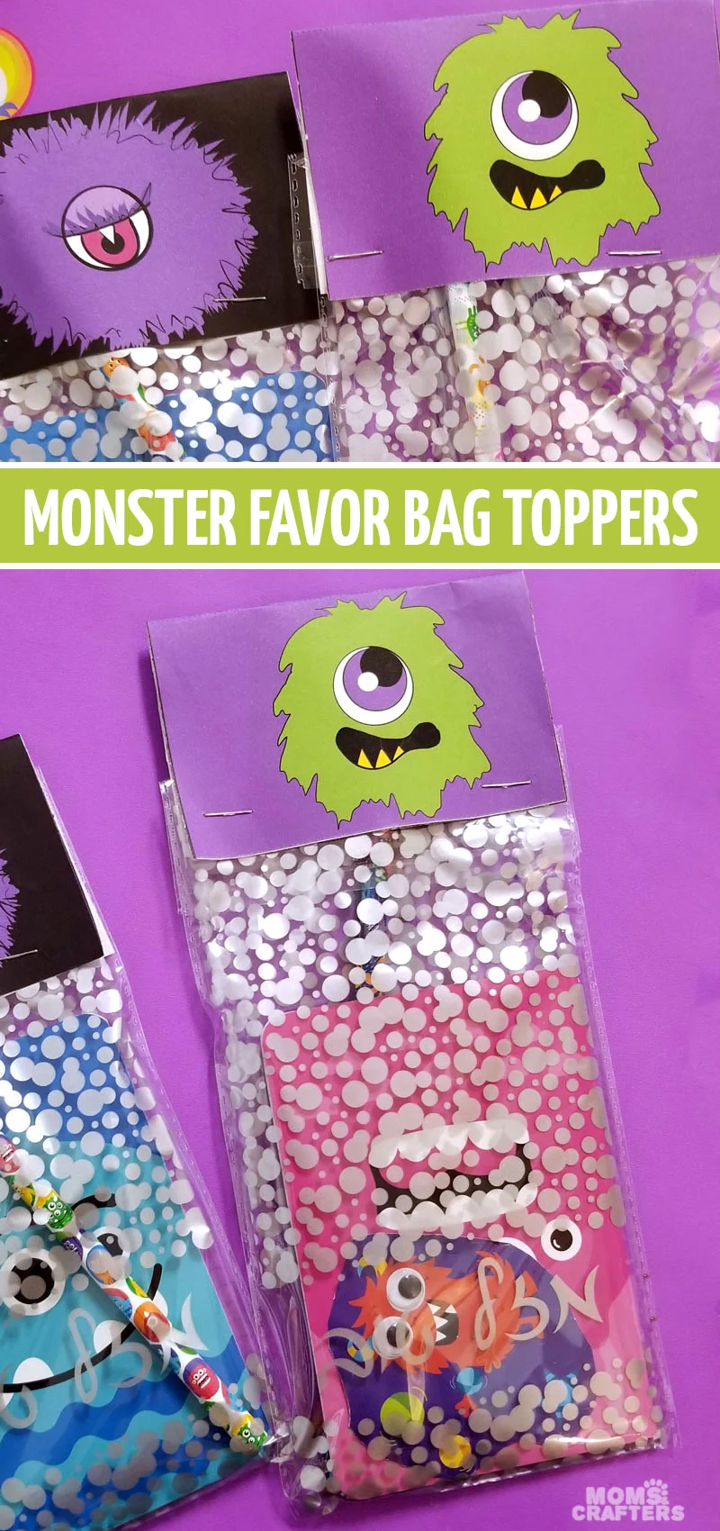 Click to download some monster party favors and bag toppers! This fun monster birthday party idea is so much fun for a third birthday or for a Halloween treat