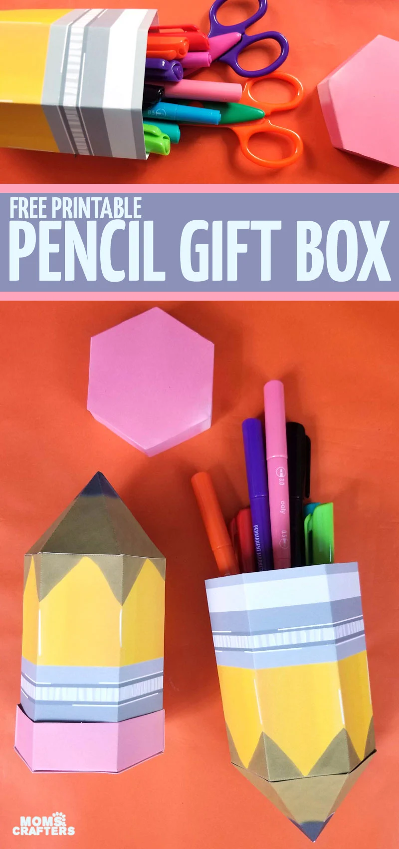 CLick for a free printable pencil box template! This can be great as DIY school supplies or a back to school treat - or even a party favor for an art themed party!