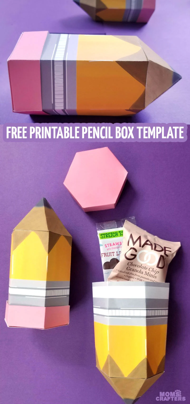Grab your free printable pencil box template for a back to school treat for the first day of school or for a fun teachers gift idea! 