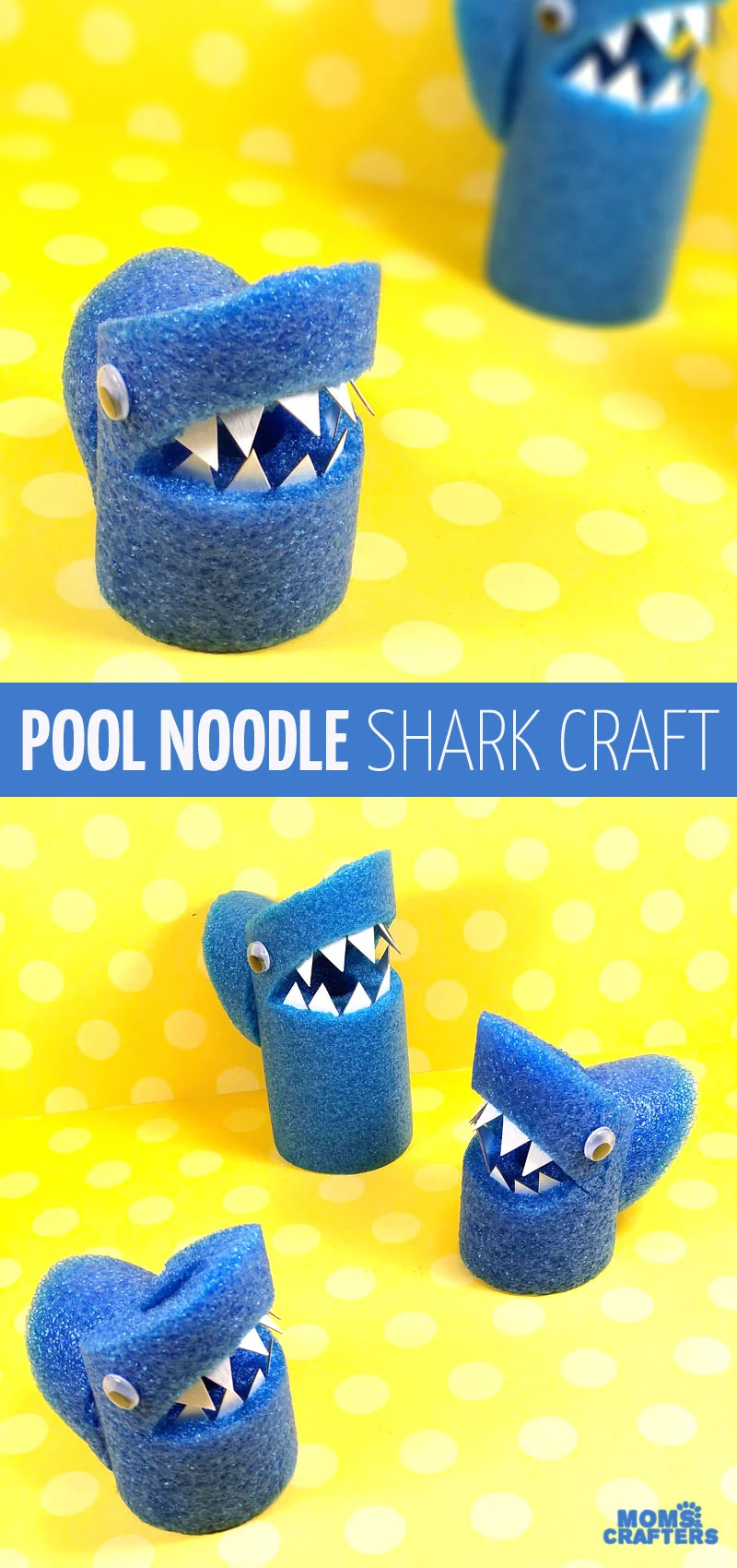 Make this adorable pool noodle shark craft for shark week or summer! This adorable dollar store craft uses pool noodles in a fun repurposed craft for kids. 