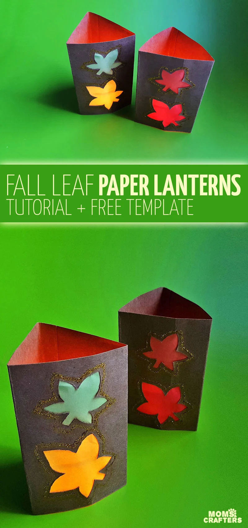 Click for a free printable template to make DIY fall luminaries and autumn paper lanterns! This paper cutting tutorial and template for fall is so easy and makes a great sukkah decoration and centerpiece too!