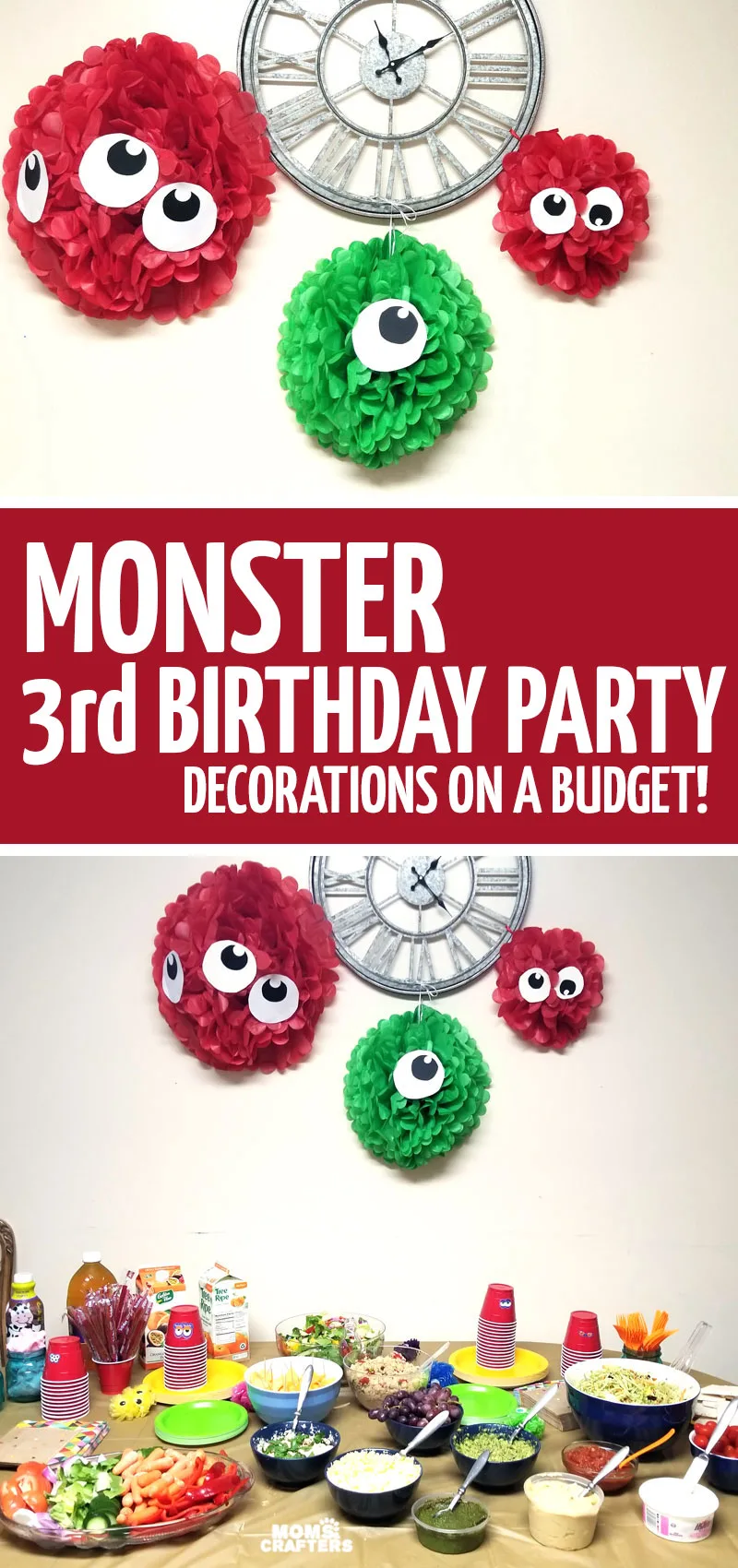 Click for easy DIY monster party decorations for a hairy monster themed birthday party. This was my son's first haircut, and is great for upsherin ideas and themes. 