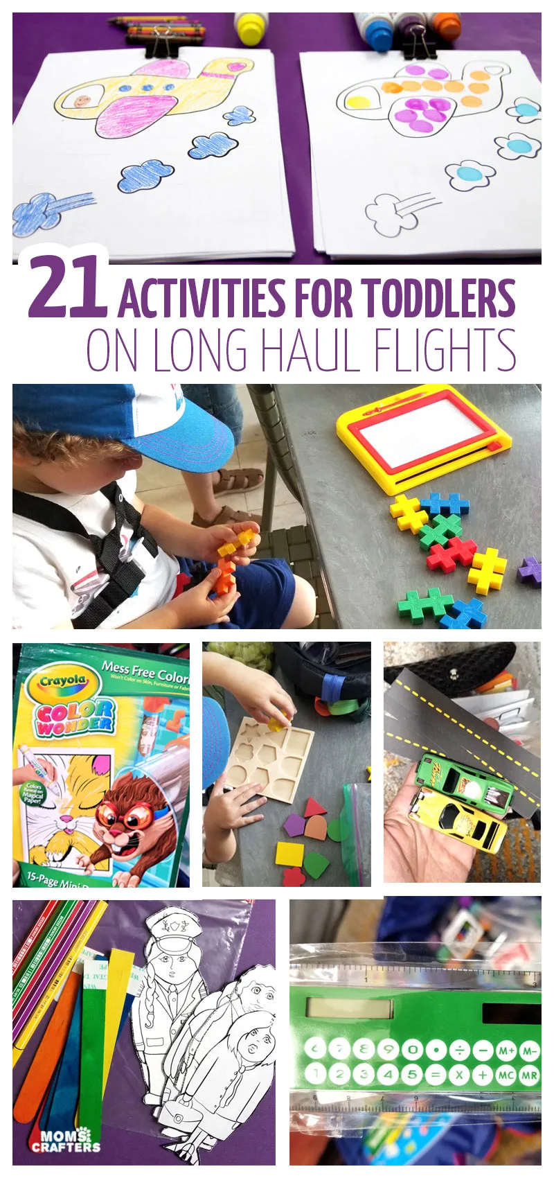 Click for some activities and tips for travel with toddlers on a plane. This carry on packing list for 2 year olds and 3 year olds is perfect for long flights and include many tips for keeping them happy.