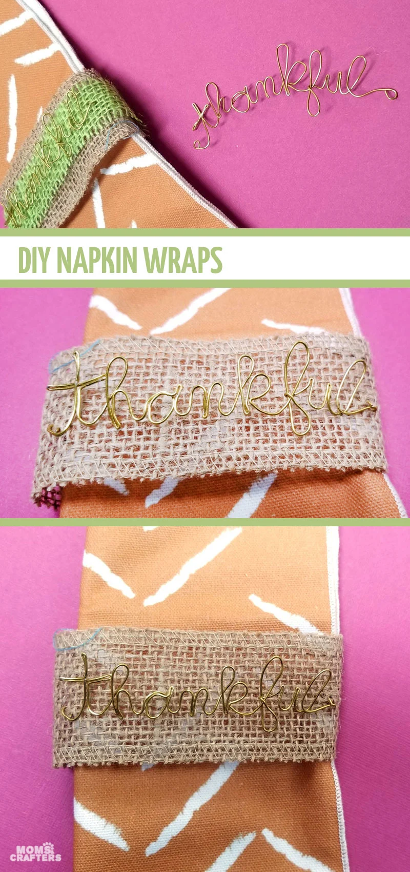 Click to learn how to make your own DIY Thanksgiving napkin rings with wire and burlap