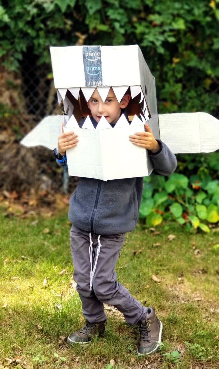 DIY Shark Costume Upcycled Cardboard Box NoSew Costume