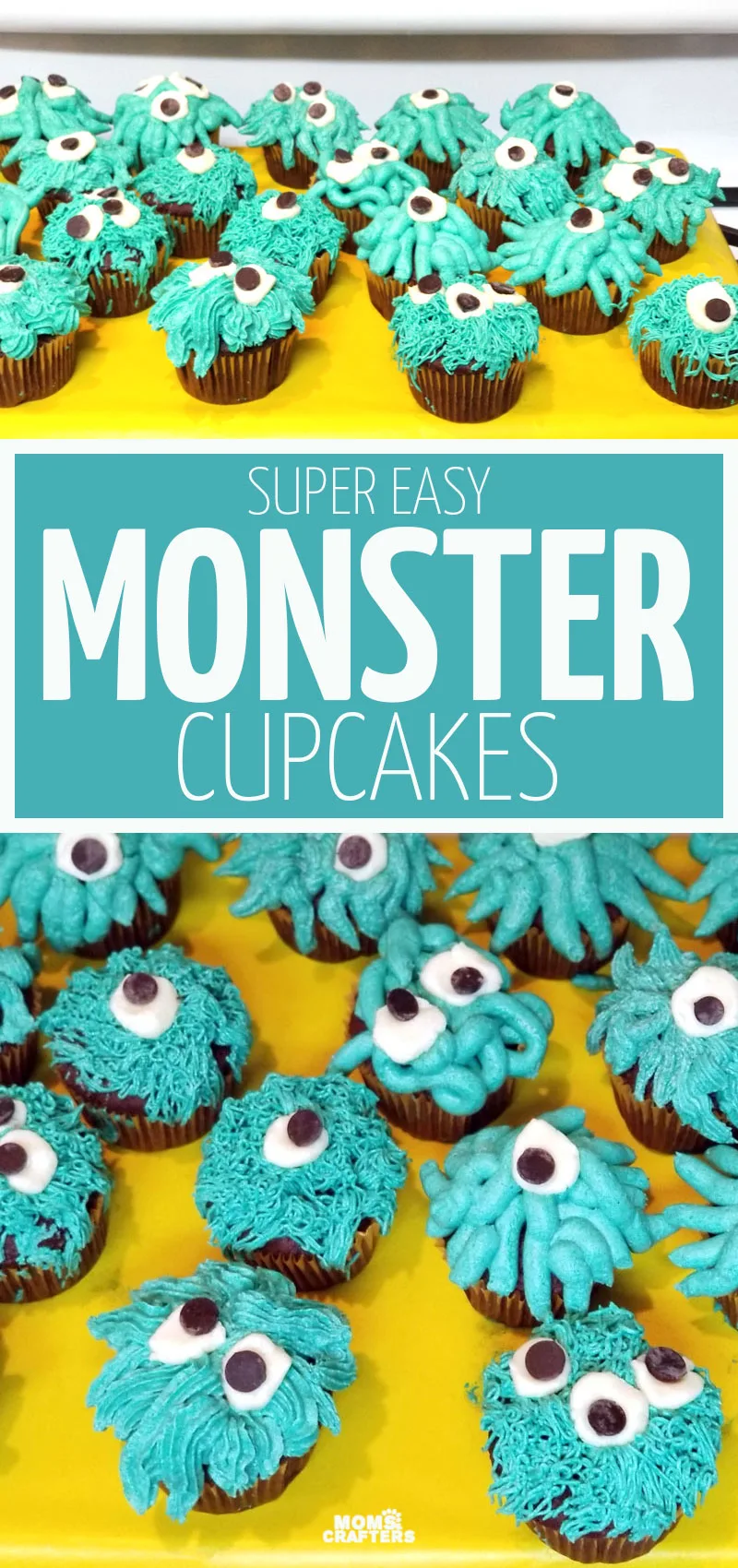 Click for monster birthday party food ideas including these adorable monster cupcakes that are easy for beginners to make!