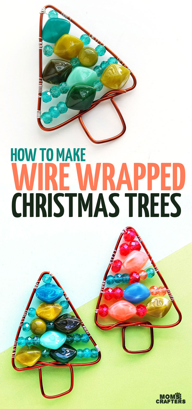 Craft your own DIY beaded Christmas trees and learn how to make wire wrapped trees. This easy wire wrapping project for beginners is fun for making holiday jewelry, beaded ornaments, or wall hangings for Christmas decor!