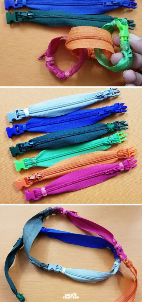 How to make a zipper bracelet using paracord buckles and colorful zippers