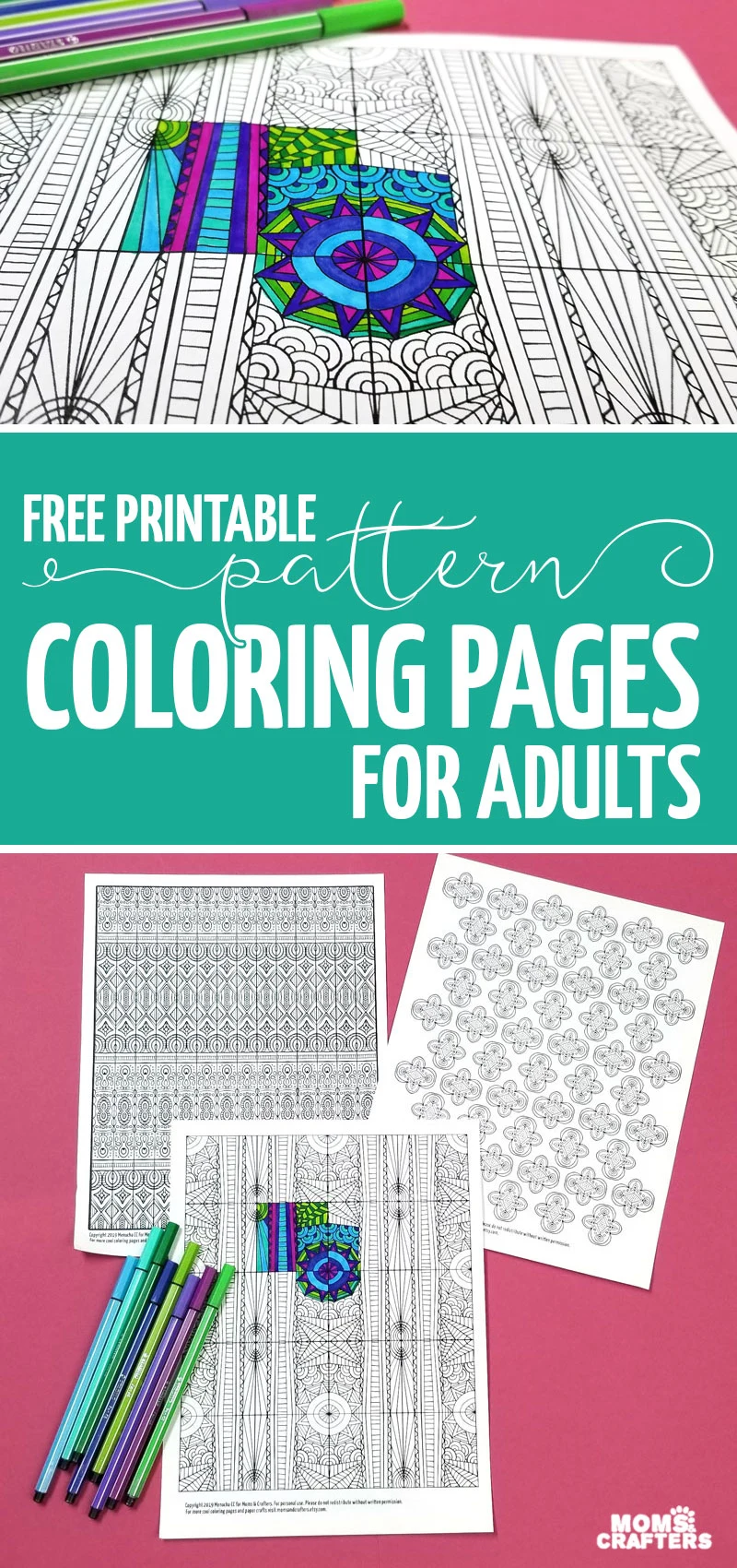 Free Printables! These pattern coloring pages are fun to use in DIY cards, gift wrap, and other paper crafts. Or color these coloring pages for adults just for fun, relaxation, meditation, and to relieve stress. Patterns make great anti anxiety coloring pages!
