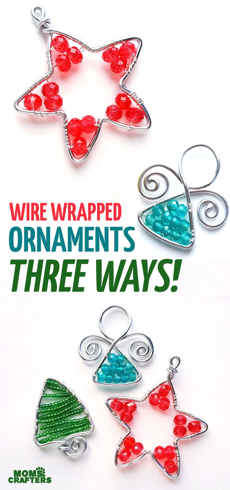 Click to learn how to make wire wrapped ornaments for your Christmas tree three ways! Make an angel ornament, a beaded tree and more cool wire wrapped ornament tutorials for adults!