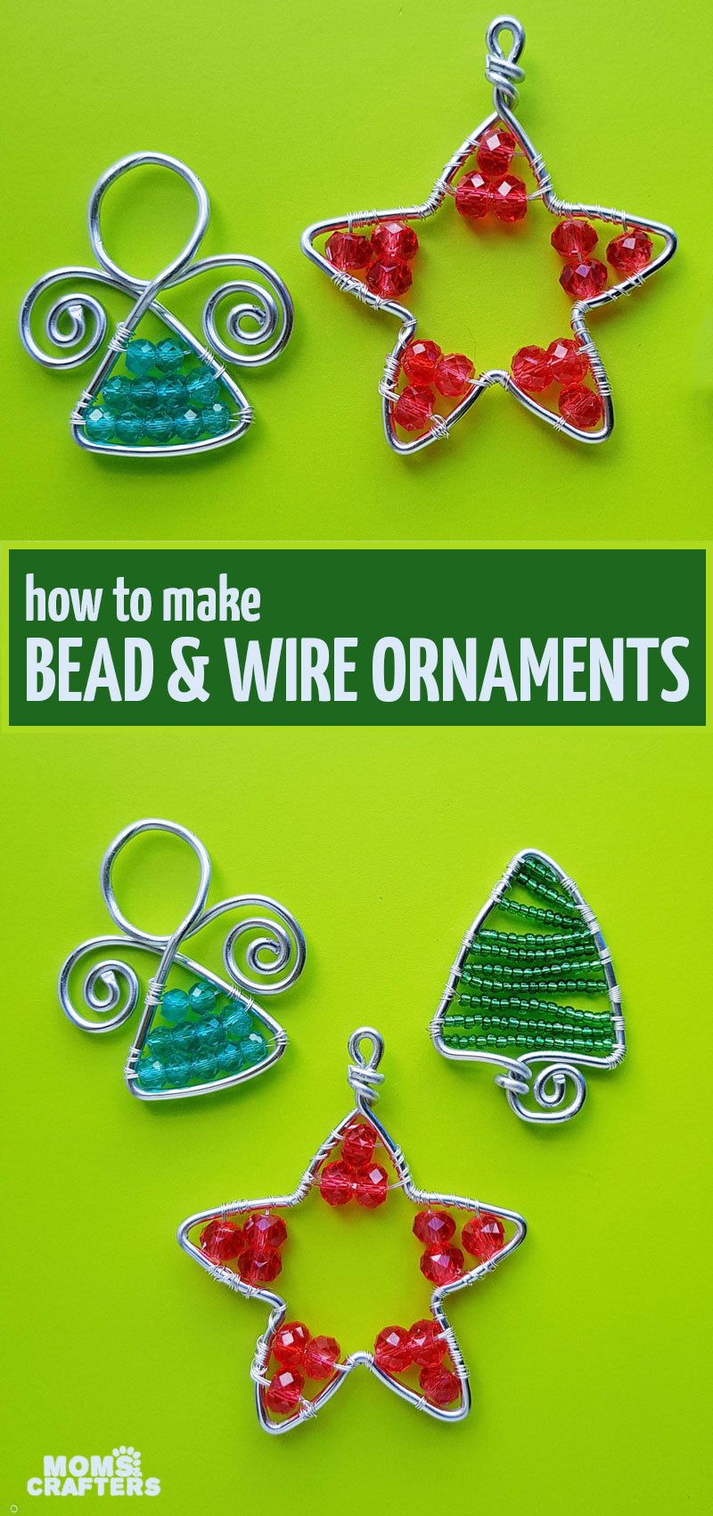 Learn how to make wire wrapped ornaments using beads and wire! This fun easy Christmas craft and DIY project for adults is great for beginners and makes great jewelry too. Includes angel ornaments, wire wrapped Christmas Trees and a star shaped beaded decoration too.