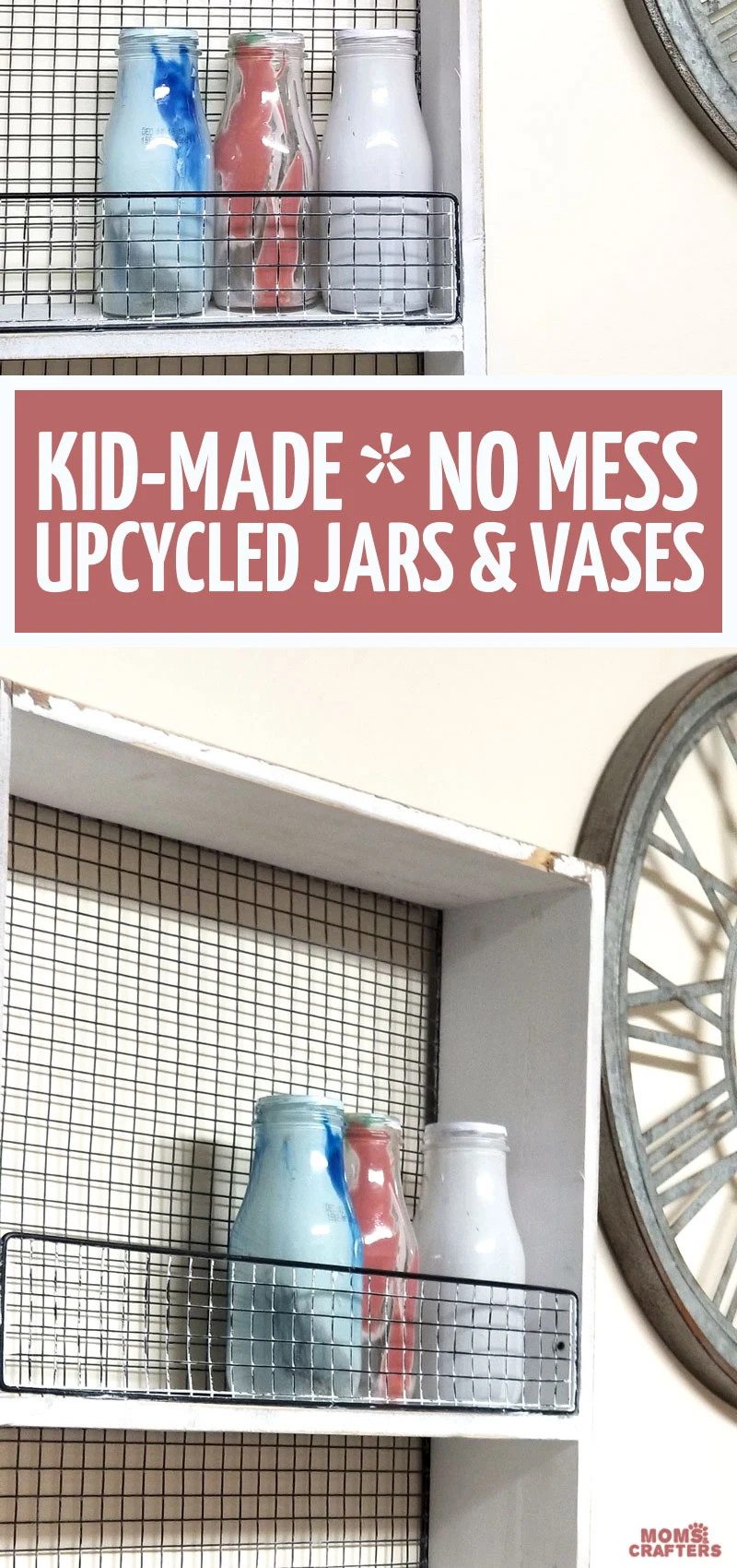Looking for Frappuccino bottle crafts? These beautiful pour painted upcycled vases are super easy to make - and are a great kid-made gifts for toddlers, preschoolers, teens, tweens and grown ups to make for moms for mothers day or any occasion! Reuse Starbucks bottles as milk bottle displays. 