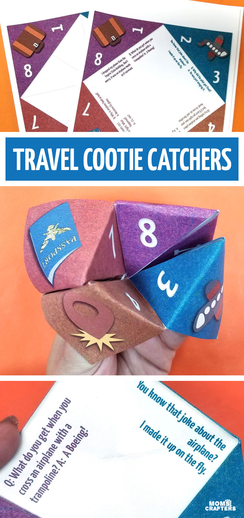 Free printable cootie catcher template for air travel! Print this free printable activity for your interational flight - or even a short road trip! Perfect for kids ages 6+ or 8+