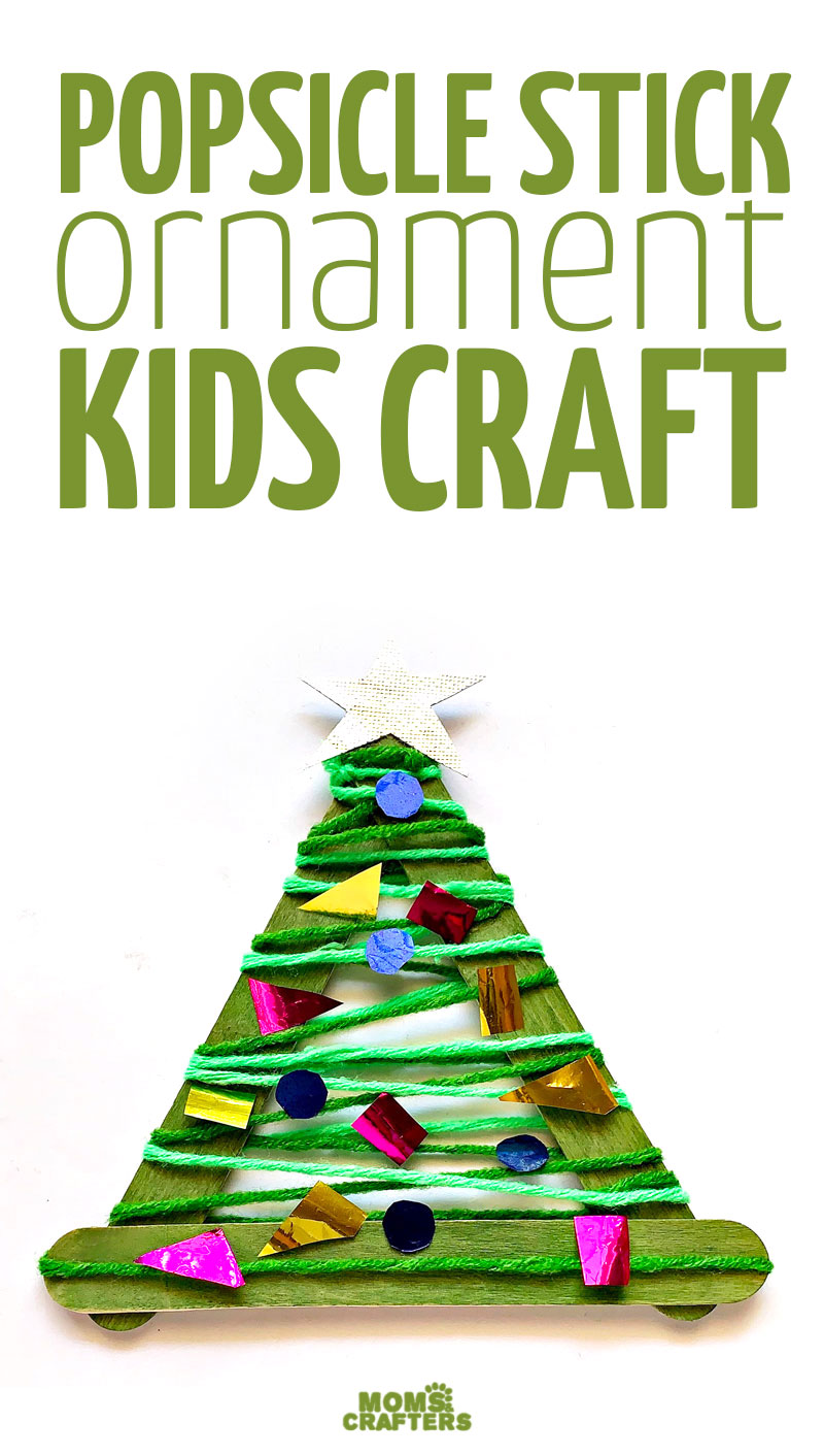 Click for this easy Christmas craft for kids! These craft stick christmas tree ornaments are fun for kids, toddlers, and preschoolers too!