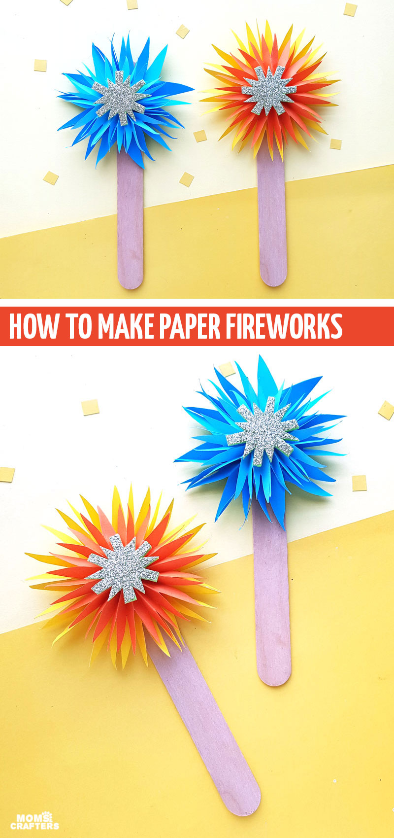 Click to make these fun paper fireworks - a fun New Year's craft for kids! Make a bunch to use as a countdown to the new year on New Year's Eve. Make a few to decorate for the 4th of July. The possibilities are endless!