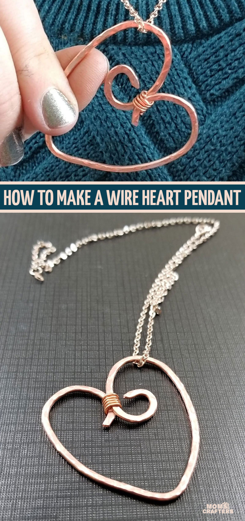 Click to learn how to make a hammered wire heart necklace from scratch! This wire heart pendant tutorial is a great wire wrapping project for beginners and jewelry making idea for all ages. It's great for valentine's day crafts or for any time of year.