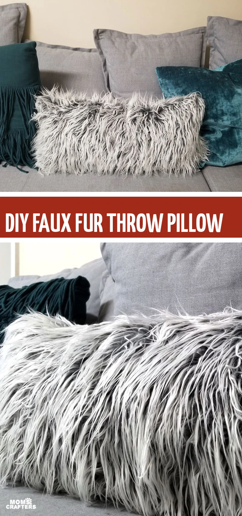 DIY fur pillow - this cozy hygge home decor is an easy sewing project for beginners and teens! It teaches you how to sew faux fur. 