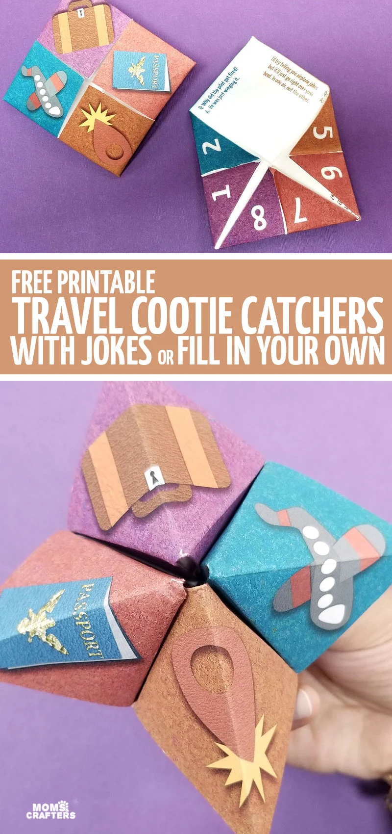 click here to download a free printable travel cootie catcher template -a fun fortune teller perfect for road trips and airplanes! Keep your kids busy with this fun free printable travel activity for kids. 