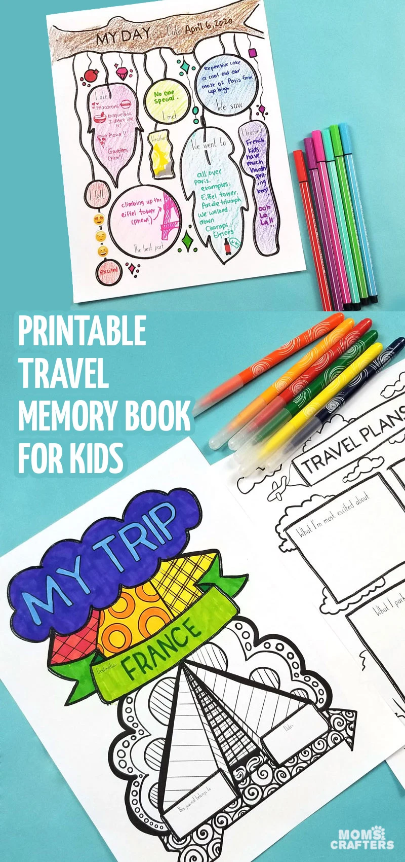 click to print a travel journal for kids - great airplane and road trip activities for kids ages 8+ teens and tweens! This travel coloring book and memory book is fun and educational for travel with kids.