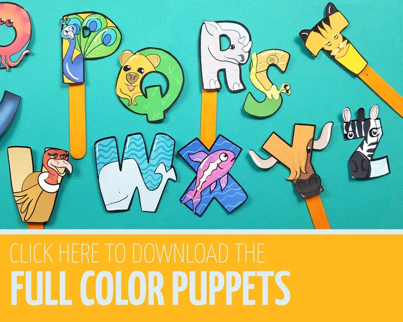Click this link for the full color alphabet puppets craft
