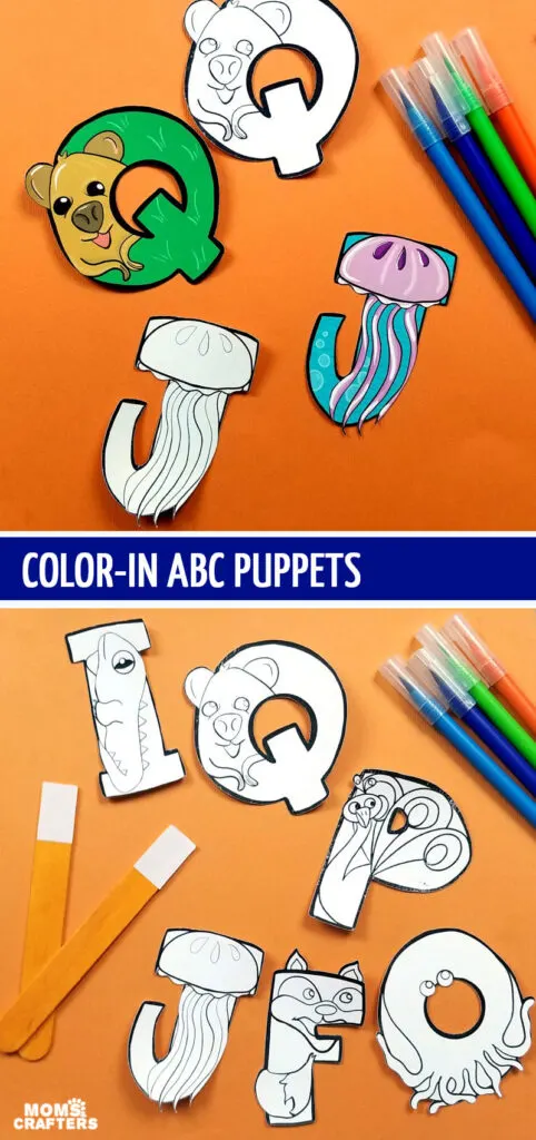 Print color and craft these adorable ABC animals and alphabet puppets