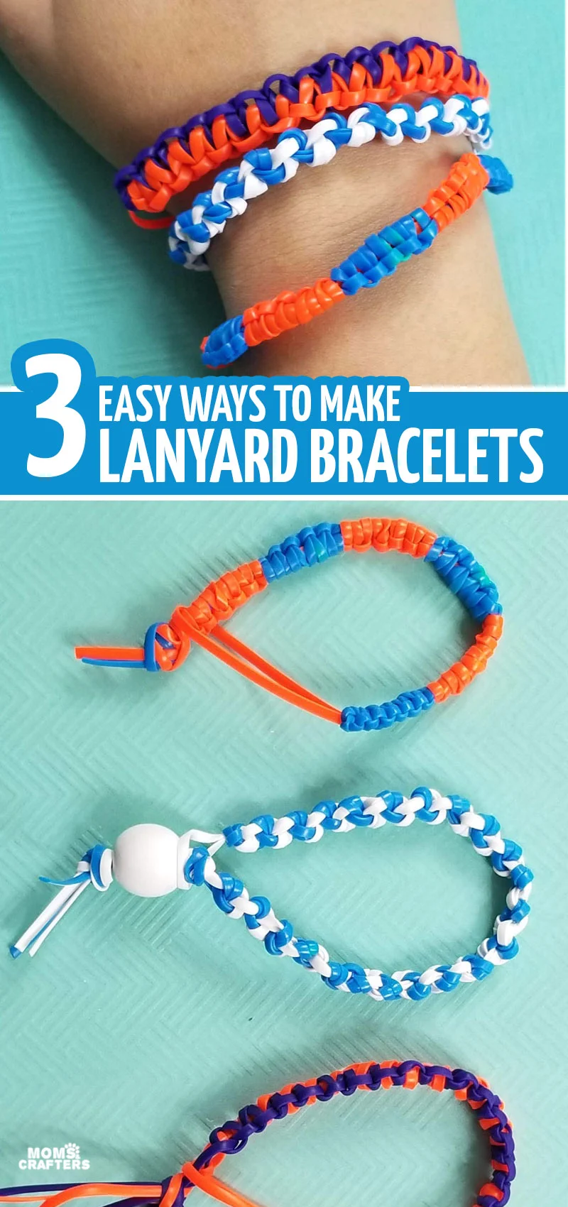 Want to learn how to make a gimp bracelet? These three lanyard knots are flexible and perfect for making bracelets! This fun boondoggle idea is perfect for summer camps and a great craft idea for tween boys and girls - and even kids!