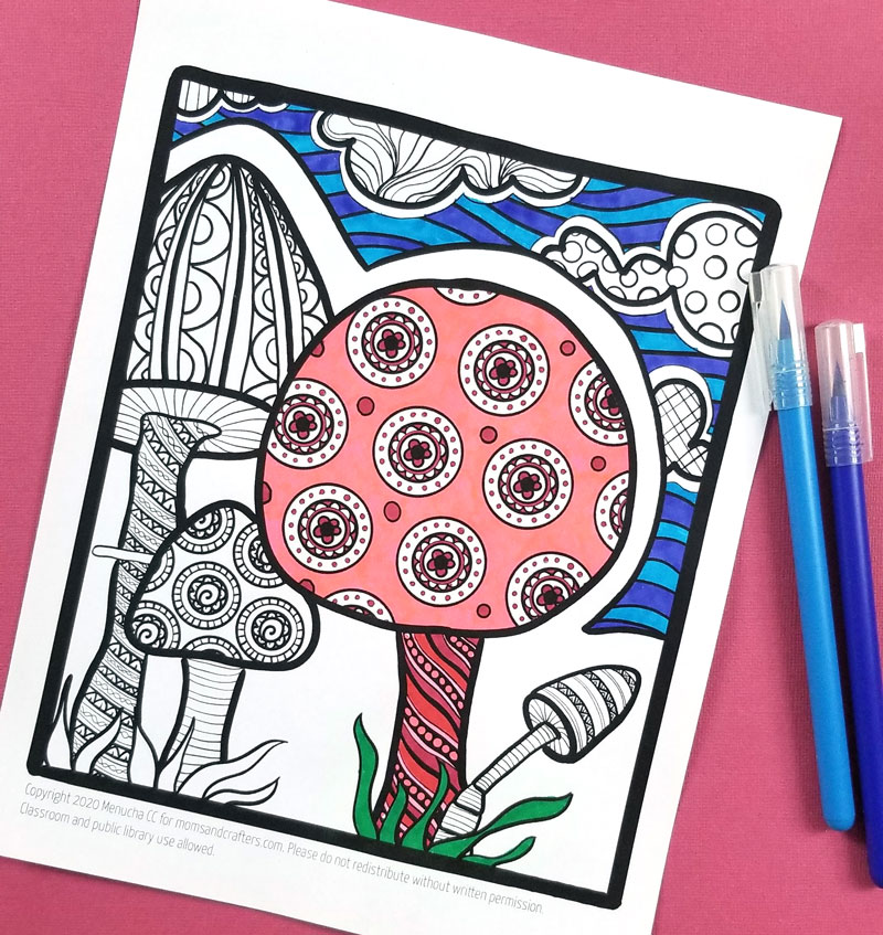 Mushrooms Doodle Art Adult Coloring Page