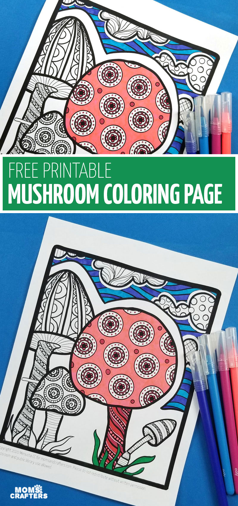 Pin image for free printable mushroom coloring page.