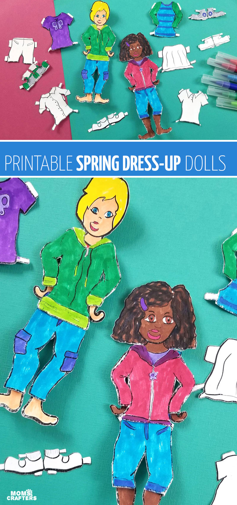 Click to download and print this paper doll template for Spring! These boy and girl dress up dolls are perfect for teaching about weather, seasons, and weather-appropriate clothing. Your kids will love these printable paper toys and dress up dolls craft.