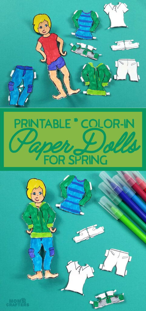 These boy paper doll template are a great Spring Cricut craft for kids! This printable paper toy template is educational and fun for kids to color and craft.