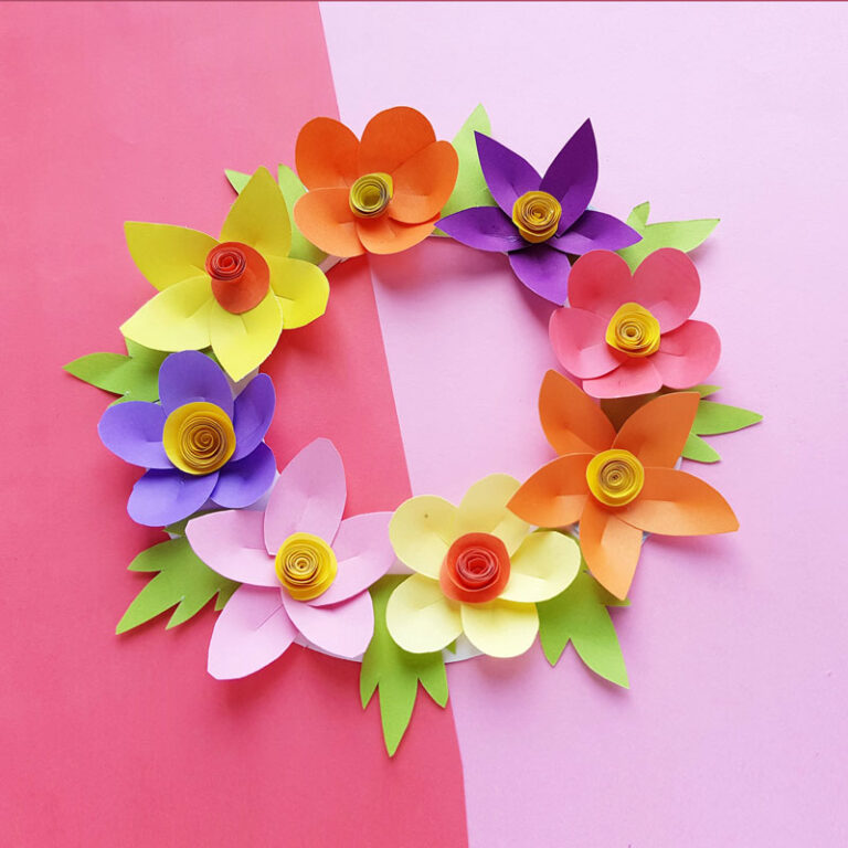 Paper Wreath Craft for Kids Made from Paper Flowers!
