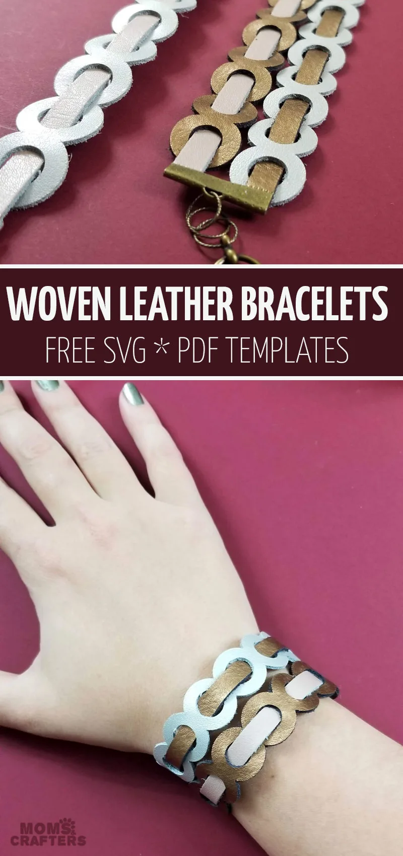 Click ot learn how to make woven leather bracelets using your Cricut Explore Air 2 or Maker. This fun leather jewerly making craft and projects includes a free SVG. It's one of my favorite cricut jewelry ideas!