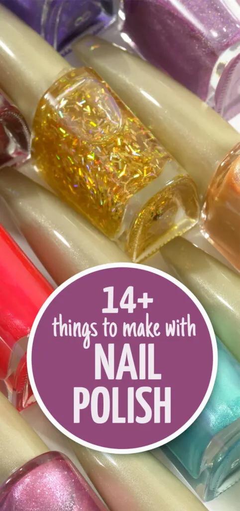 Click for the ultimate list of nail polish crafts for teens and tweens - and adults too! These jewelry making ideas, easy home decor, and more use things you have at home and repurpose old nail polish.