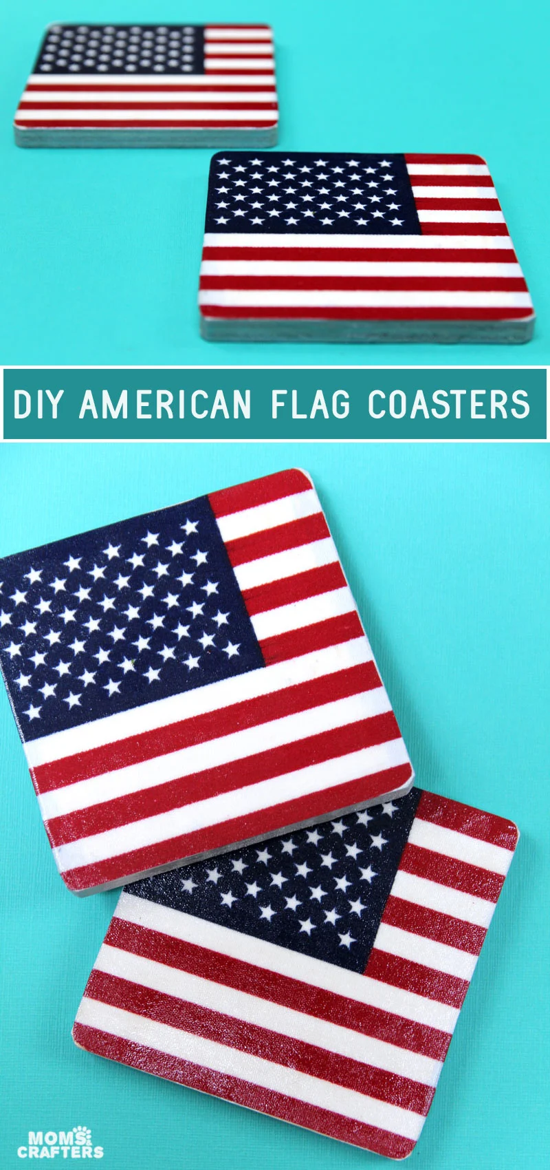 DIY American flag coasters made from parade flags.