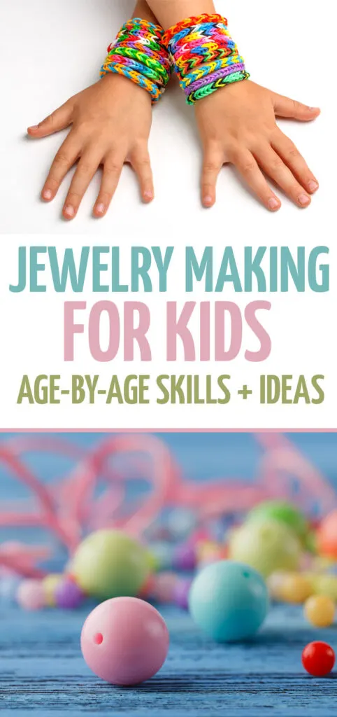 Jewelry making for kids - loads of crafts to try today! Title image.