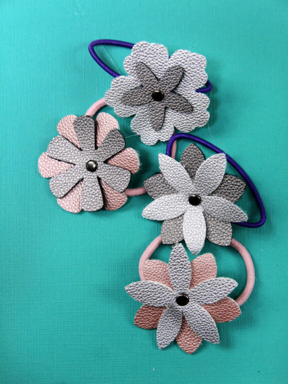 DIY Flower Hair Accessories Faux Leather Cricut Hair Ties