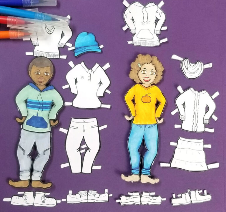 Fall Paper Dolls – Printable Coloring Craft