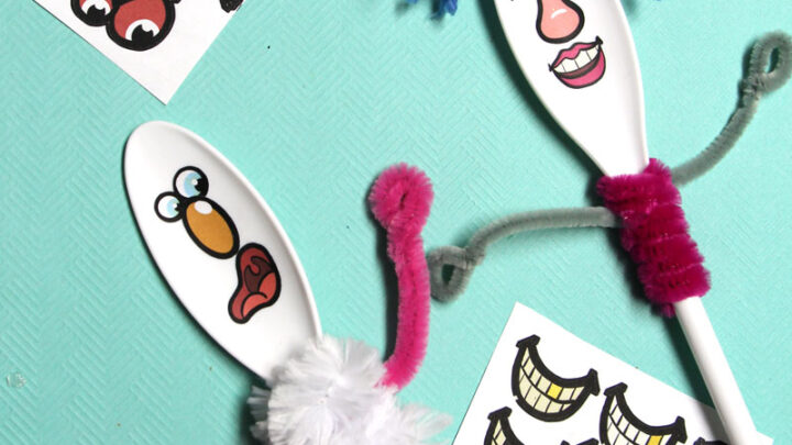 Spoon Puppets Craft with Printable Face Stickers