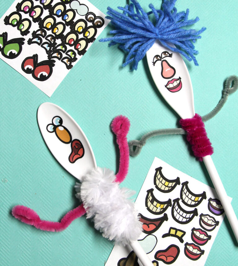 Spoon Puppets Craft with Printable Face Stickers