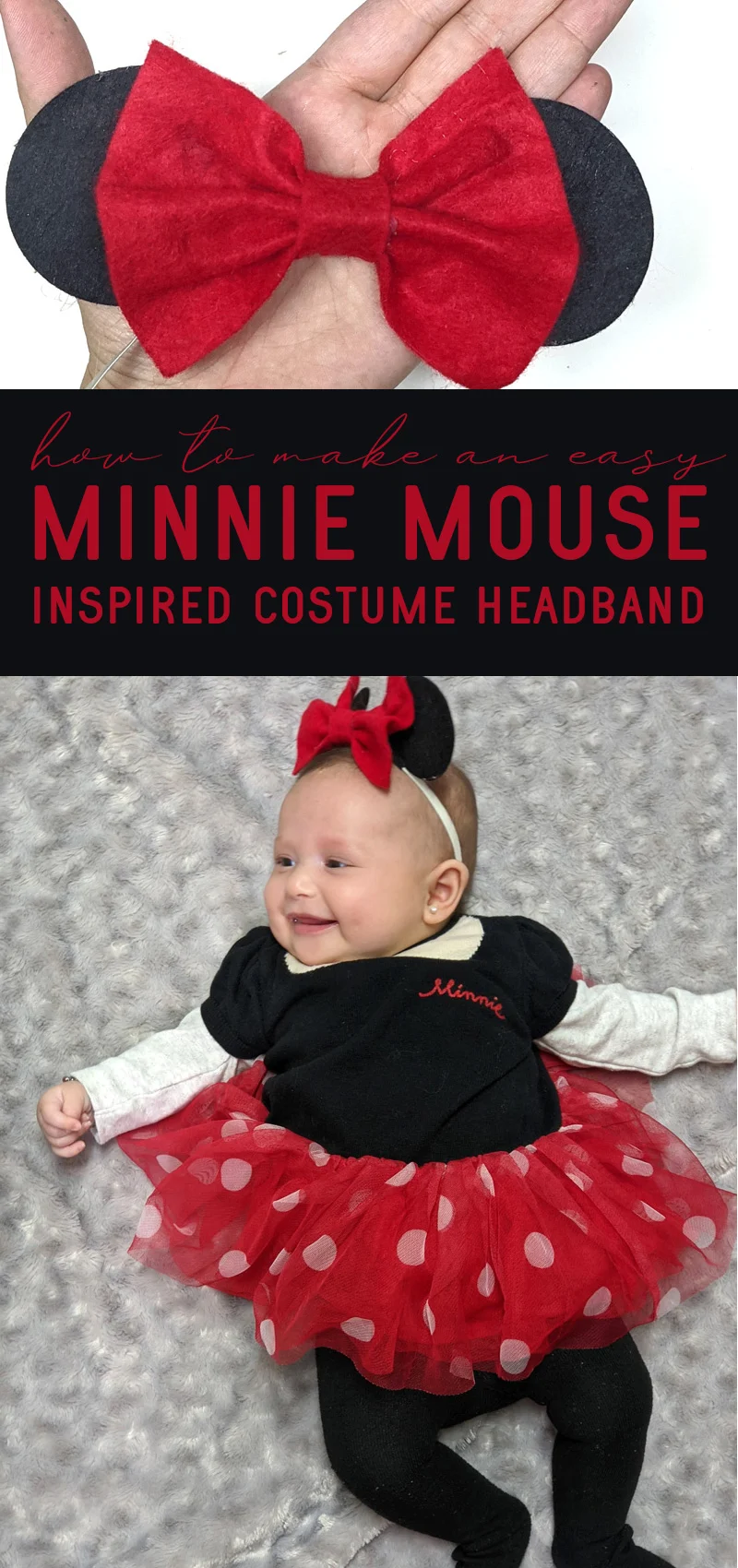 minnie mouse ears for baby modeled and on hand