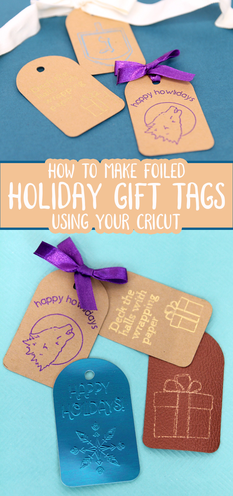 cricut gift tags collage featuring different tags for many holidays