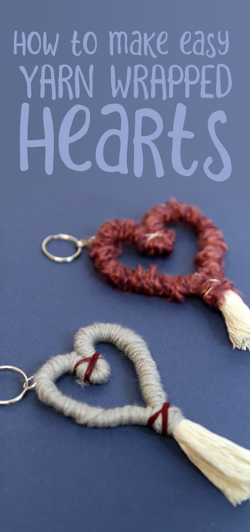 Macrame Heart Keychain single image with text and blue background