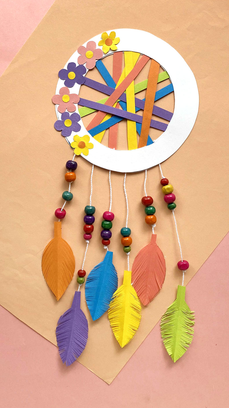 Beads and Feathers Paper Dream Catcher