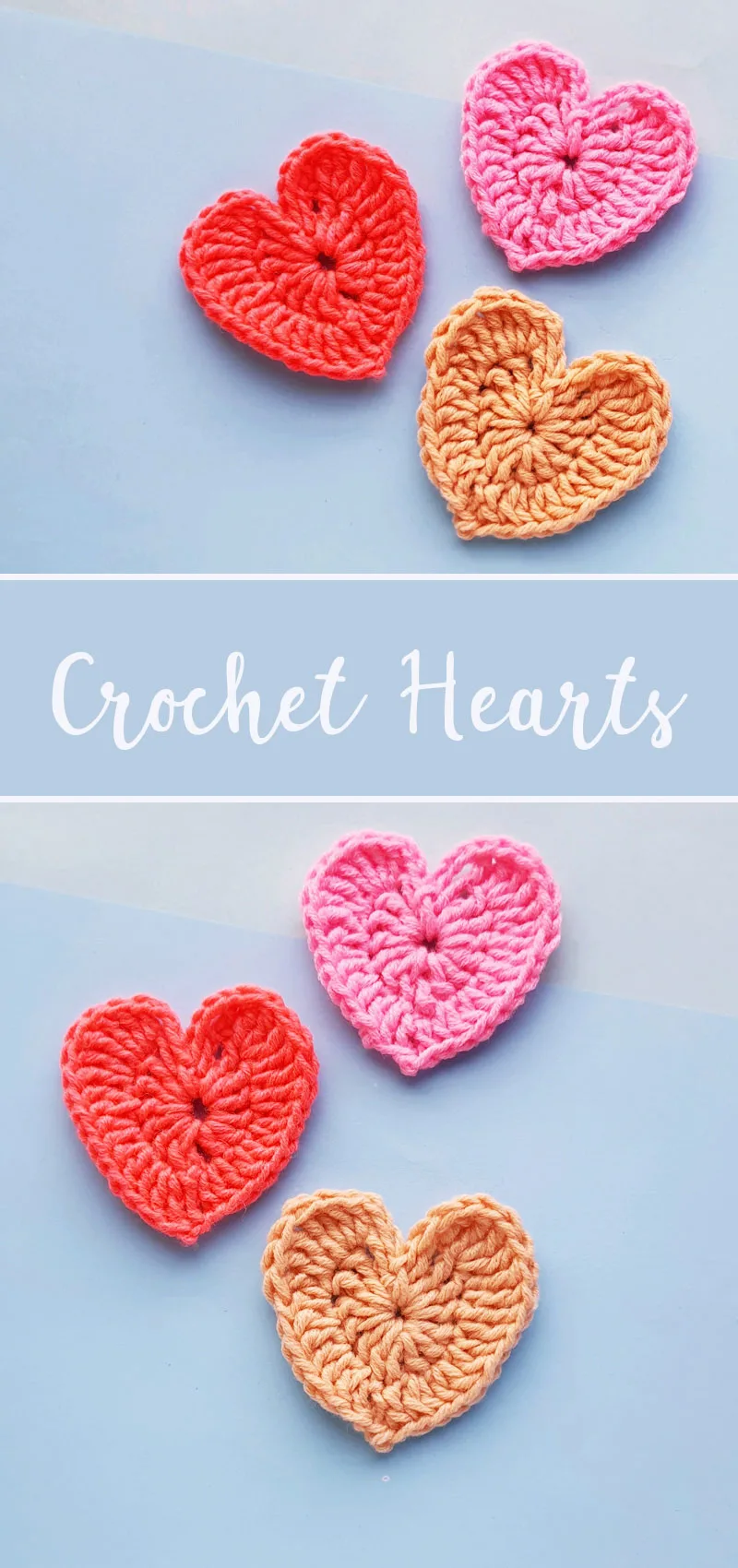 how to crochet a small heart collage with blue backgrounds