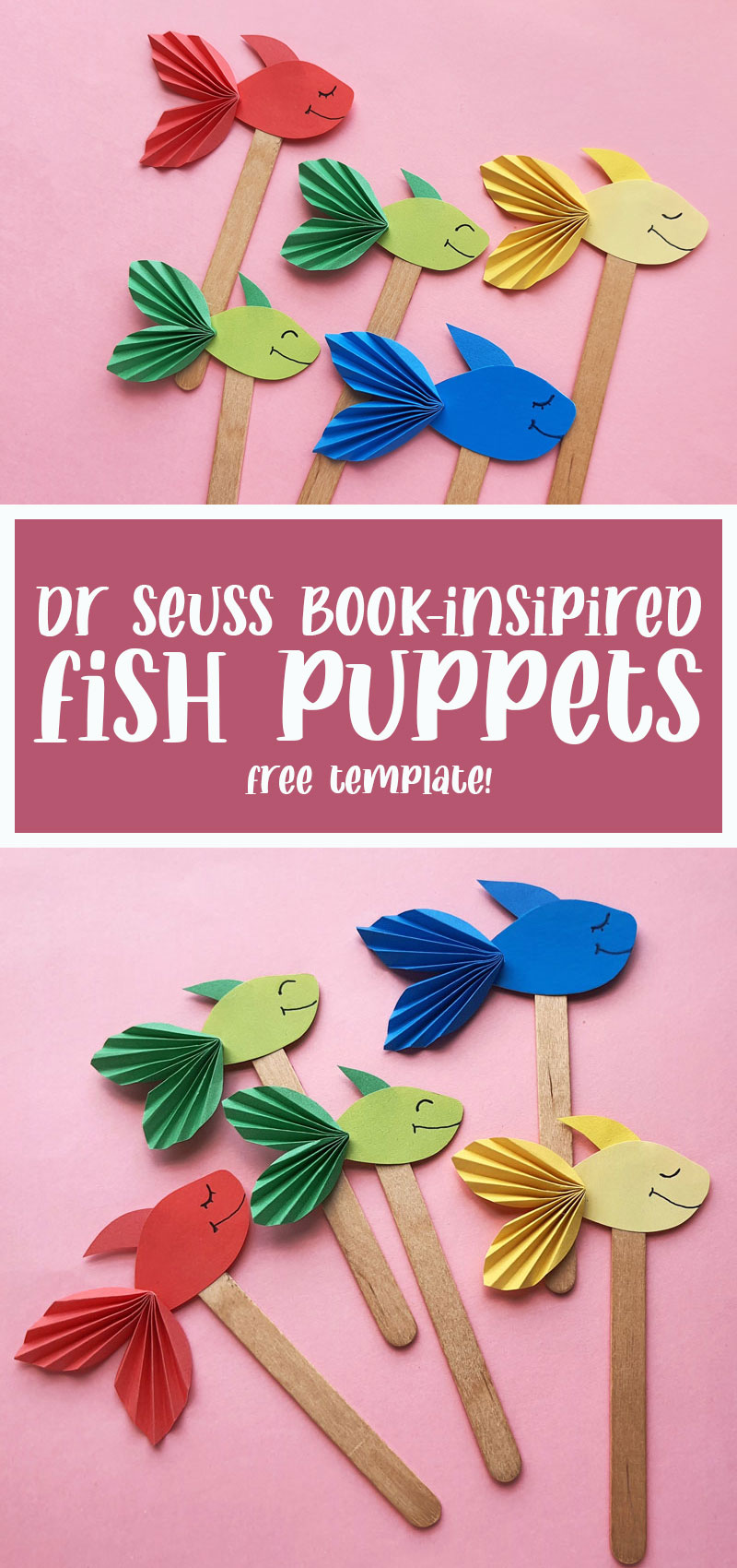 one fish two fish craft collage with pink background