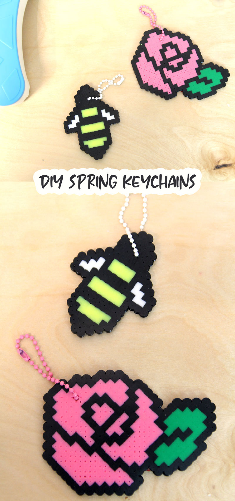 Fuse Bead Keychains Bug and Flower Craft for Spring!