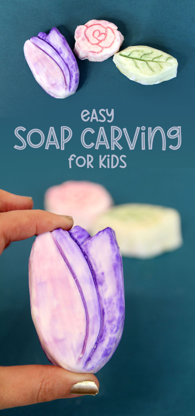 soap carving for kids dark teal collage