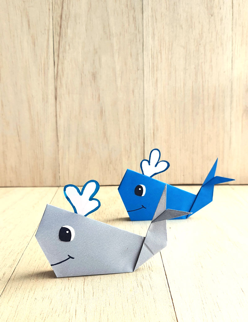 vertical image of final origami whale instructions